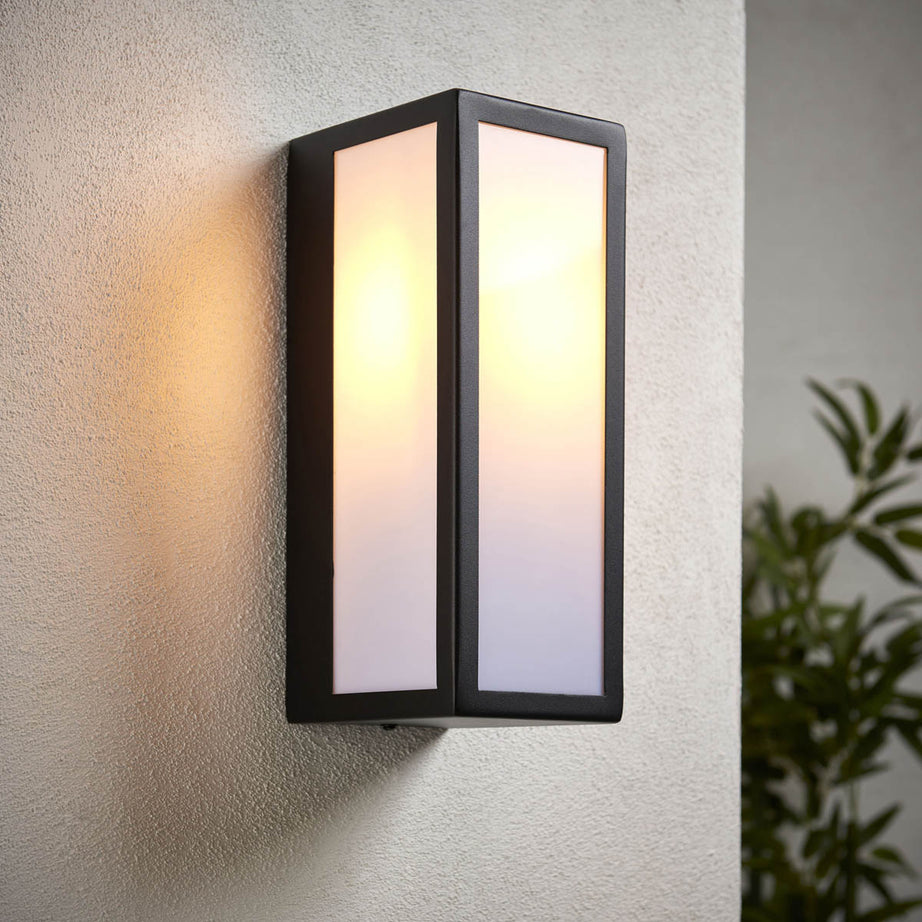 Outdoor Wall Light Plastic Frosted Opal Steel Matt Black Finish Dimmable Modern - Image 1