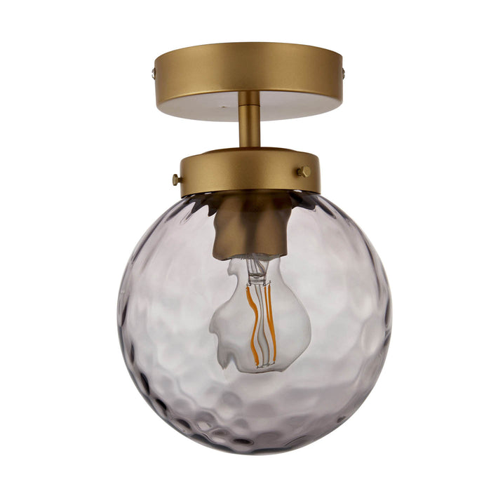 Ceiling Light Flush Pendant Gold Smoked Glass Dimmable Weatherproof Outdoor 15W - Image 3