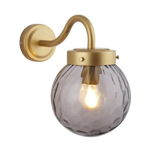 Outdoor Wall Light Satin Gold Dimmable Garden Smoked Black Globe Glass shade - Image 1