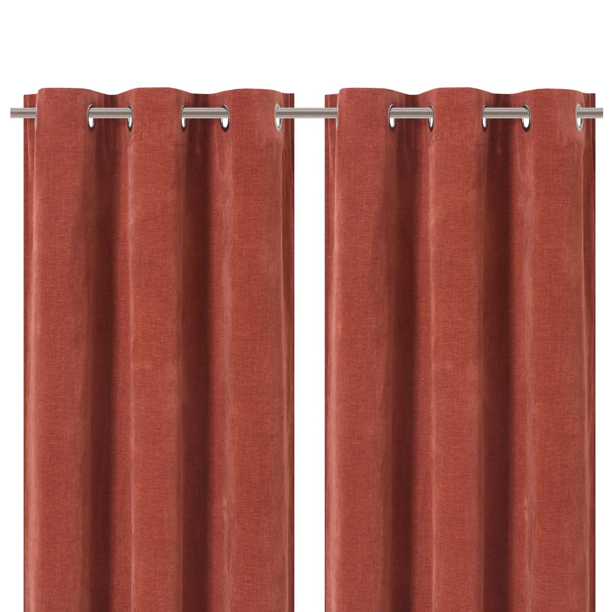 Eyelet Curtain Pair Red Terracotta Plain Woven Lined Bay Window (W)167 (L)183cm - Image 1