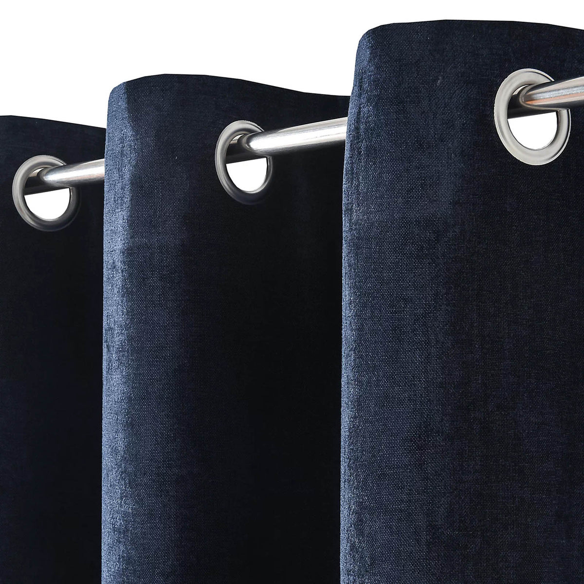 Arntzen Lined Eyelet Curtains Navy Woven Pair 167x183cm Thermal - Image 4
