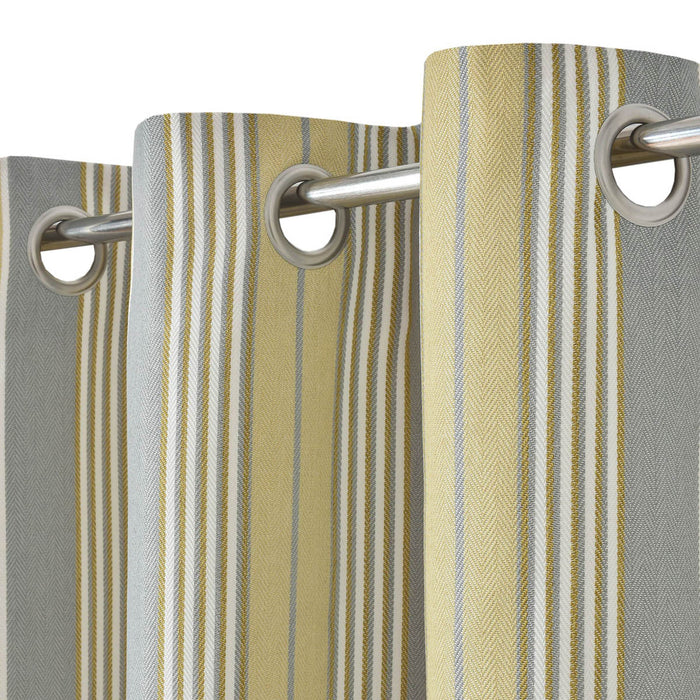 Curtain Lined Metal Eyelet Yellow Stripes Jacquard Effect (W)167cm (L)228cm Pair - Image 4