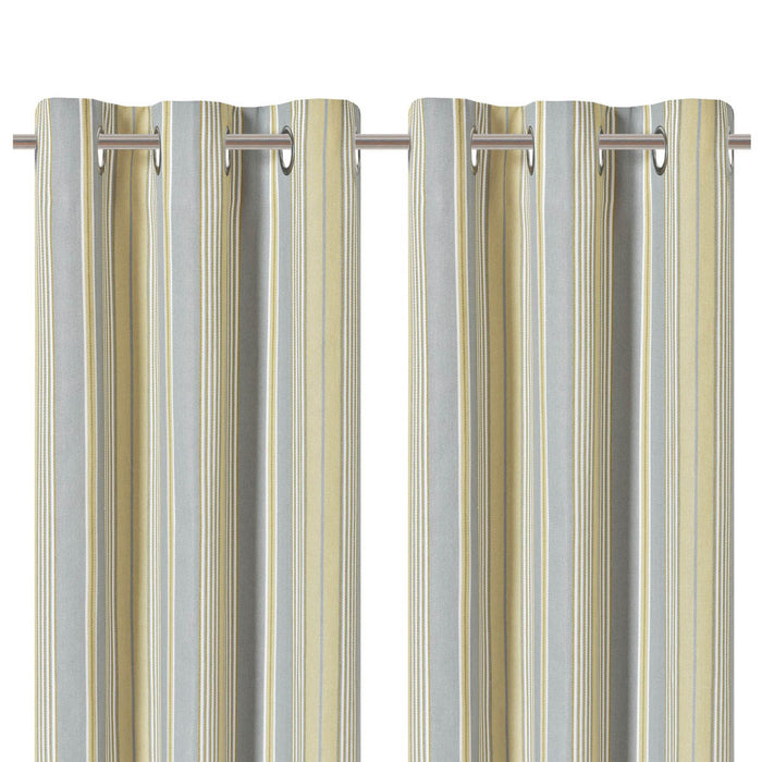 Eyelet Curtain Pair Yellow Stripes Lined Bay Window Modern (W)228 (L)228cm - Image 1