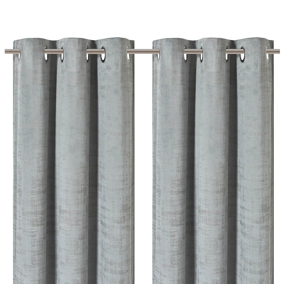 Eyelet Curtain Pair Lined Light Grey Plain Woven Bay Window (W)167 (L)228cm - Image 1