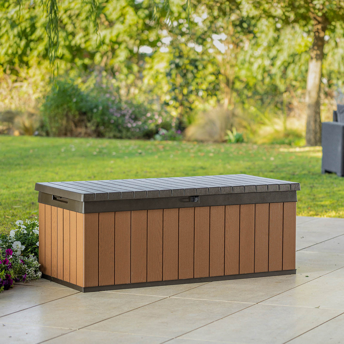 Keter Garden Storage Bench Seat Box 380L Brown Weatherproof Outdoor Chest - Image 5