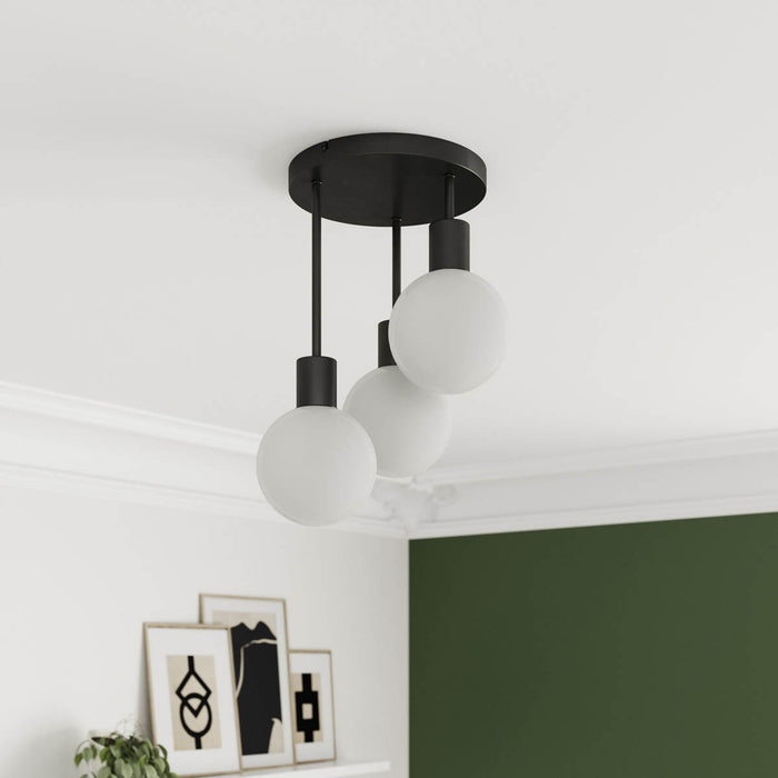 Ceiling Light Pendant 3 Lamp LED Frosted Glass Metal Matt Black Round Modern - Image 3