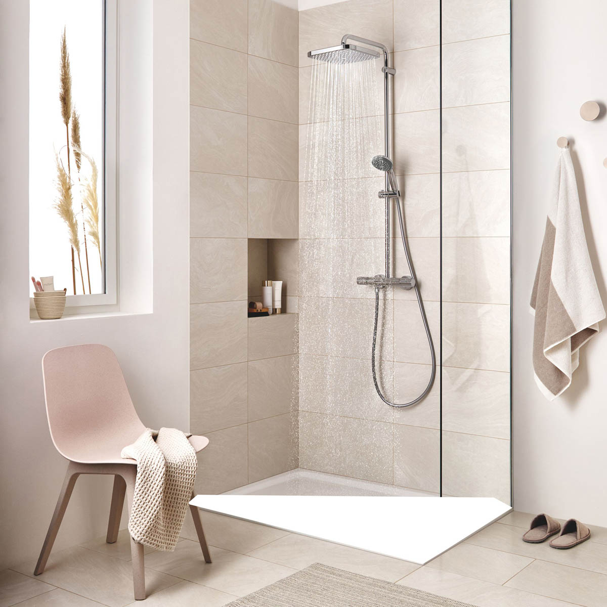 Grohe Thermostatic Mixer Shower Chrome Twin Square Heads Modern Bathroom - Image 4