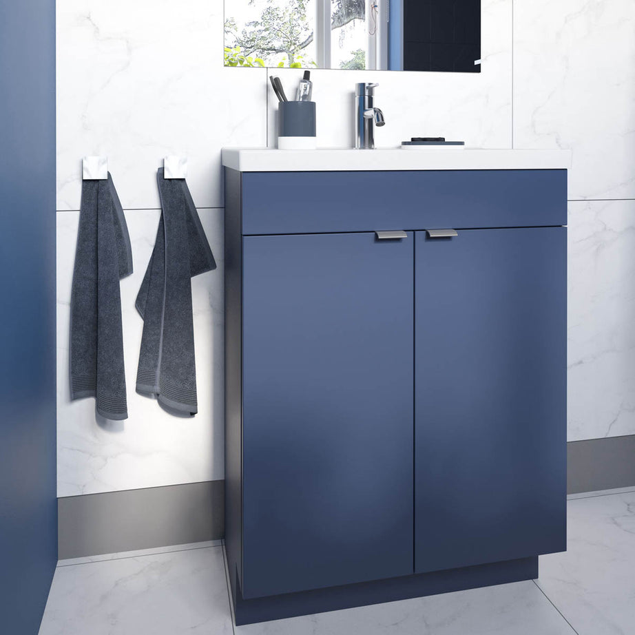 Bathroom Cabinet Slimline Matt Blue Double Modern Soft Close (H) 820mm (W) 600mm - Image 3