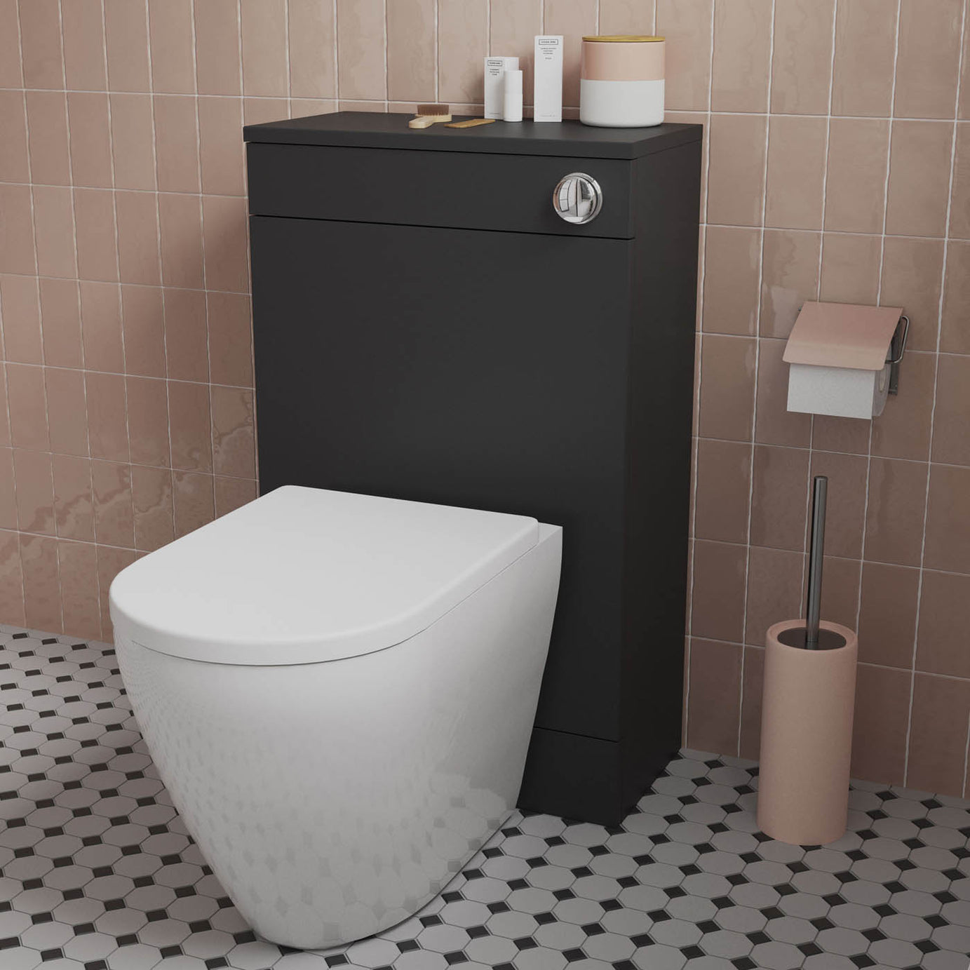 GoodHome Imandra Matt Black Modern Freestanding Toilet cabinet (H)840mm x (W)500mm - Image 3