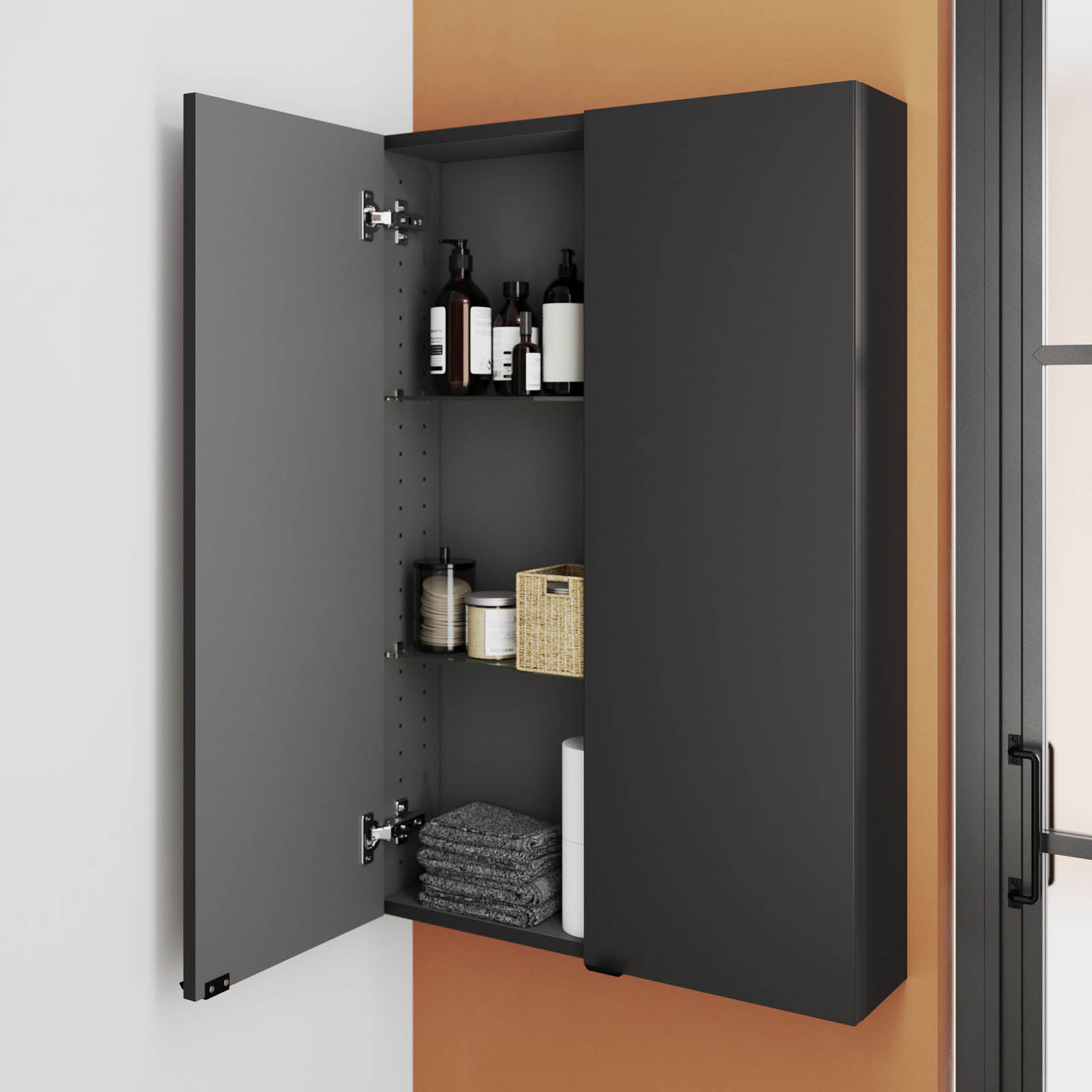 GoodHome Bathroom cabinet Double Wall Imandra Matt Black (H)90cm (W)60cm - Image 3