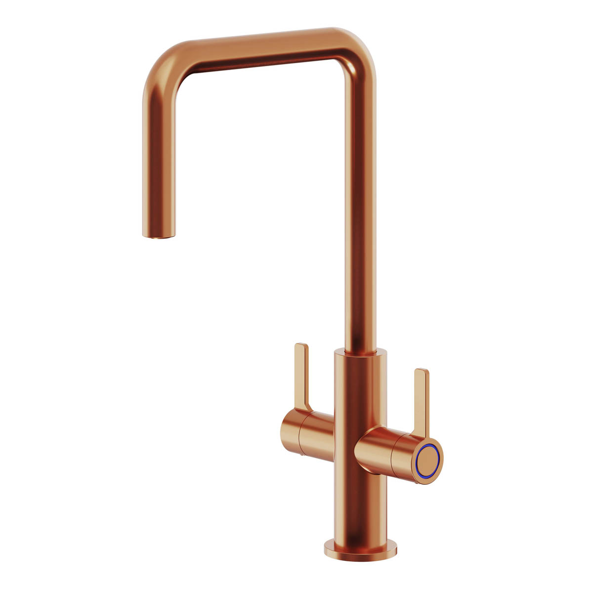 Kitchen Tap Mixer Gloss Copper Effect Dual Lever Swivel Spout Modern Faucet - Image 1