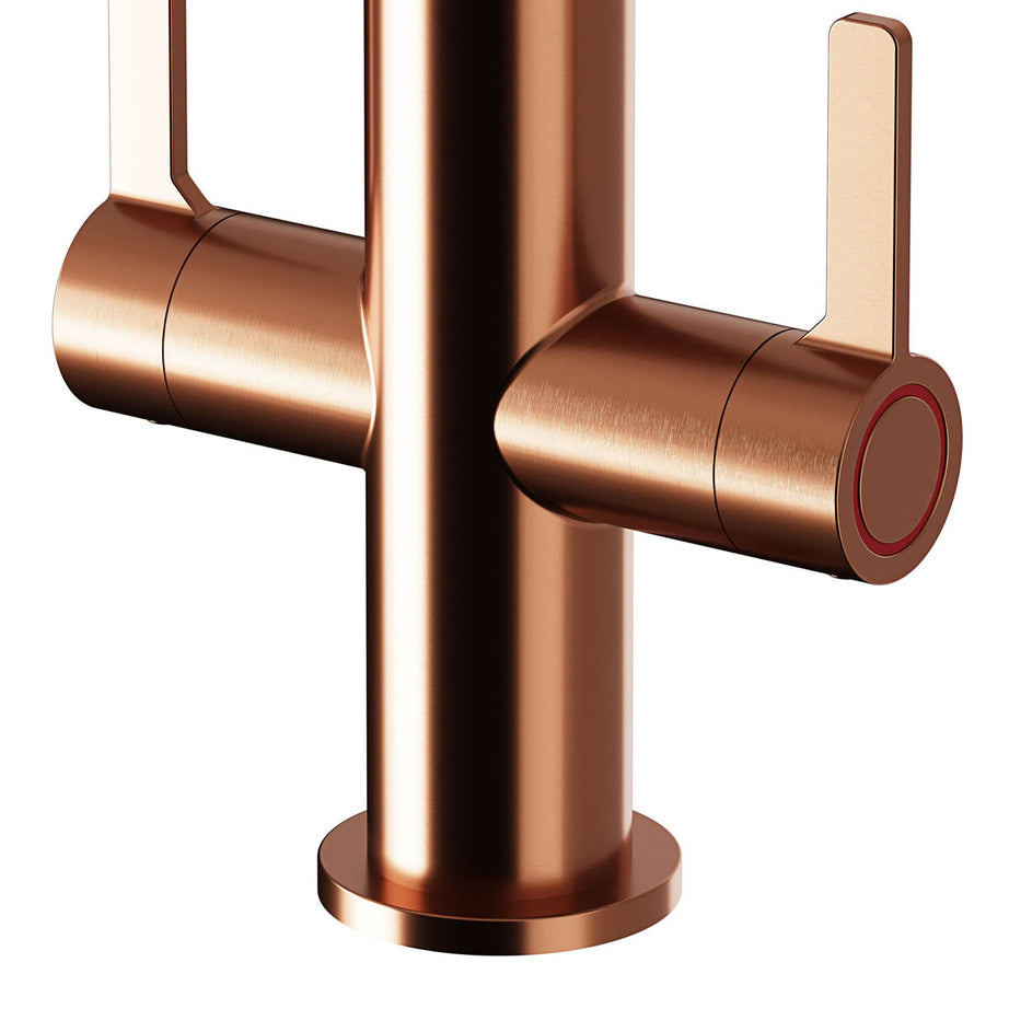 Kitchen Tap Mixer Gloss Copper Effect Dual Lever Swivel Spout Modern Faucet - Image 6