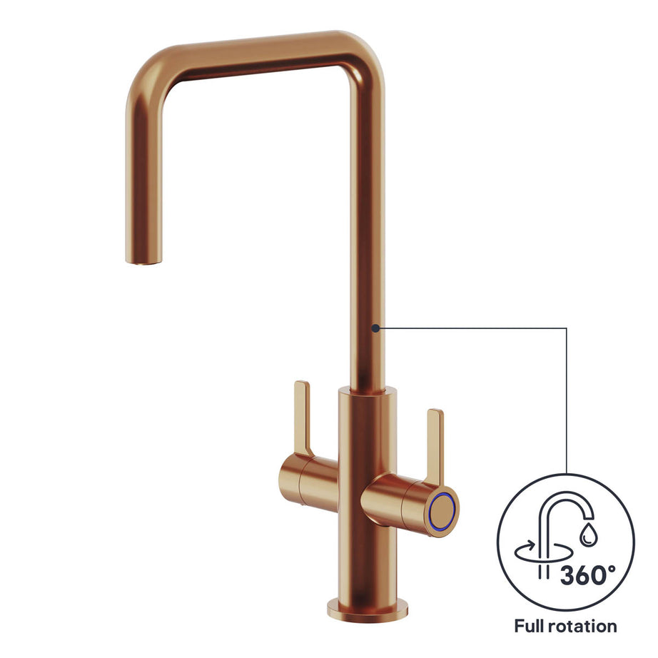 Kitchen Tap Mixer Gloss Copper Effect Dual Lever Swivel Spout Modern Faucet - Image 7