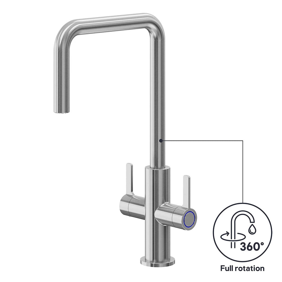Kitchen Tap Mixer Stainless Steel Double Lever Swivel Spout Modern Faucet - Image 8