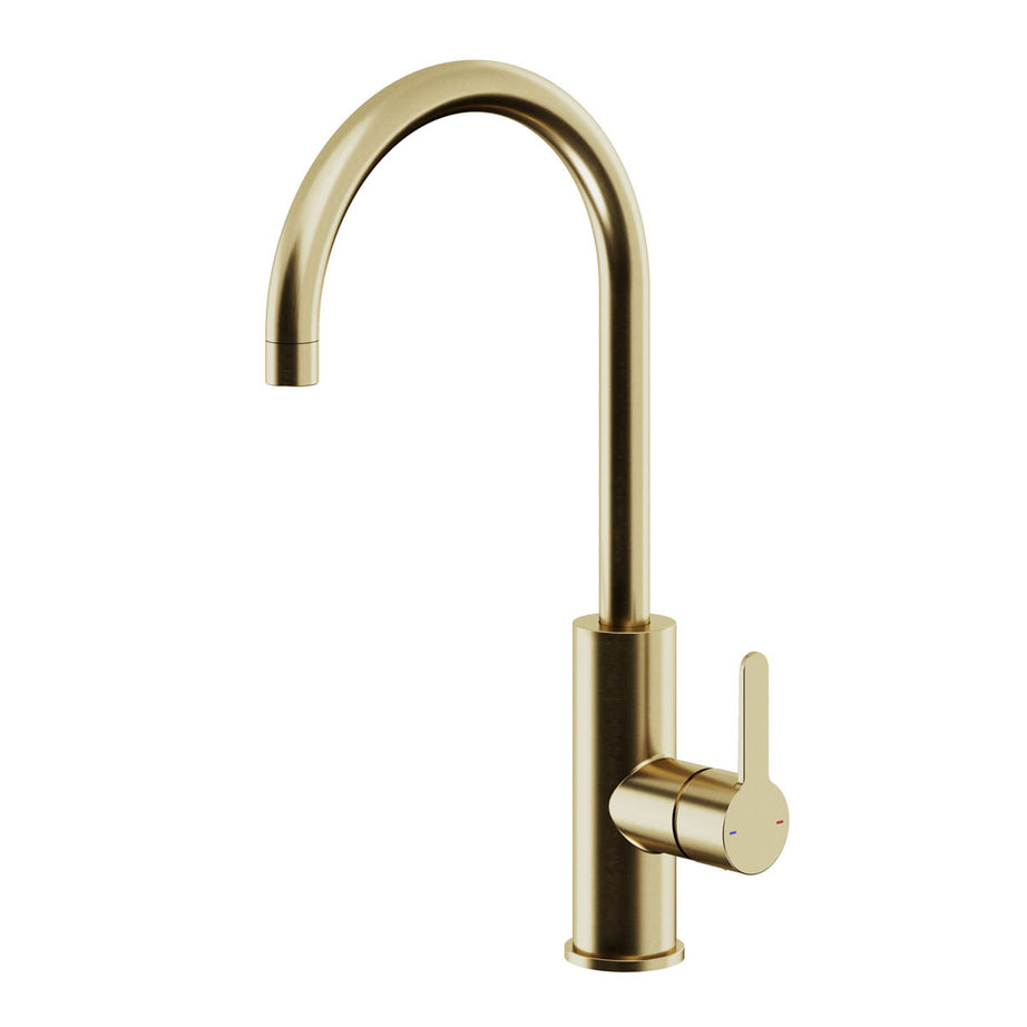 Kitchen Tap Mixer Single Lever Brass Effect Swivel Spout Contemporary Faucet - Image 1