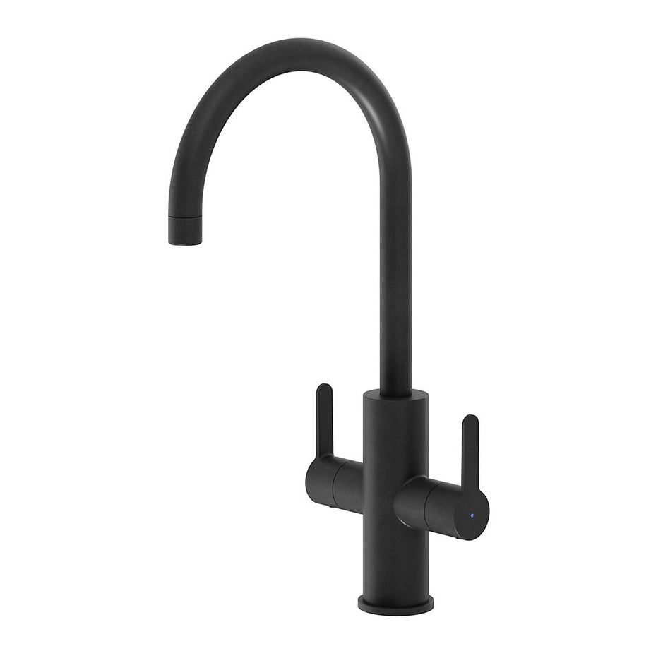 Kitchen Tap Mixer Black Graphite Brass Dual Lever Swivel Spout Modern Faucet - Image 1