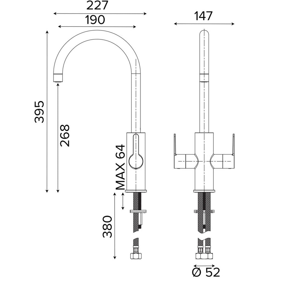 Kitchen Tap Mixer Black Graphite Brass Dual Lever Swivel Spout Modern Faucet - Image 4