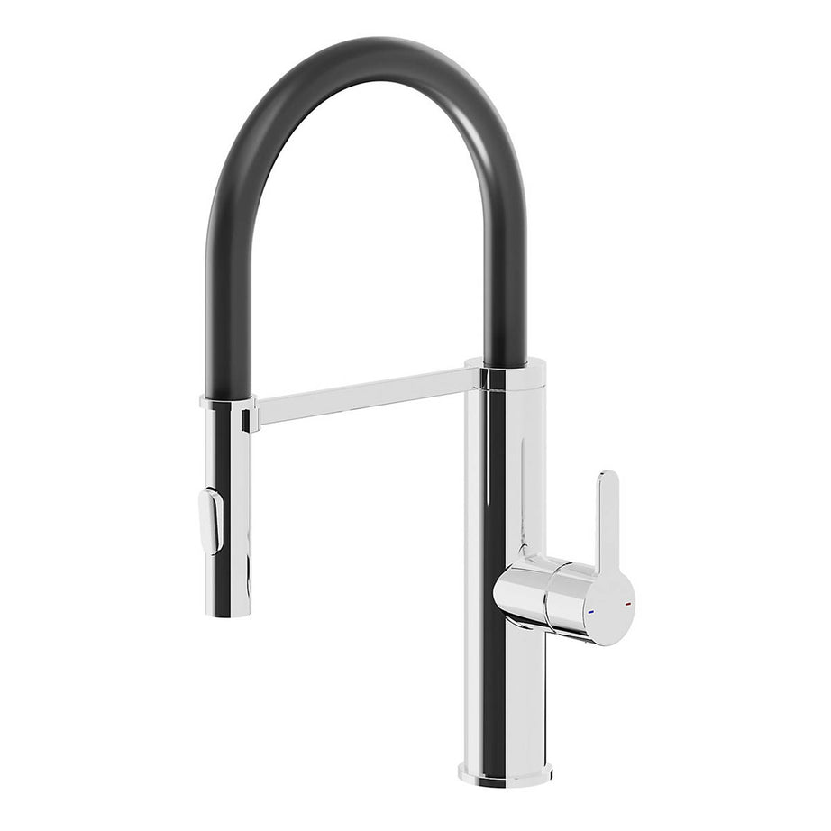 Kitchen Tap Spring Neck Dual Spray Black Chrome Single Lever Modern Swivel Spout - Image 1