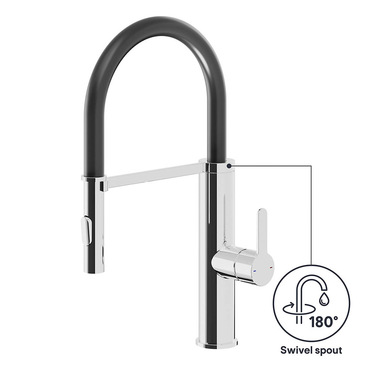 Kitchen Tap Mixer Black Chrome Single Lever Spring Neck Swivel Spout Faucet - Image 9