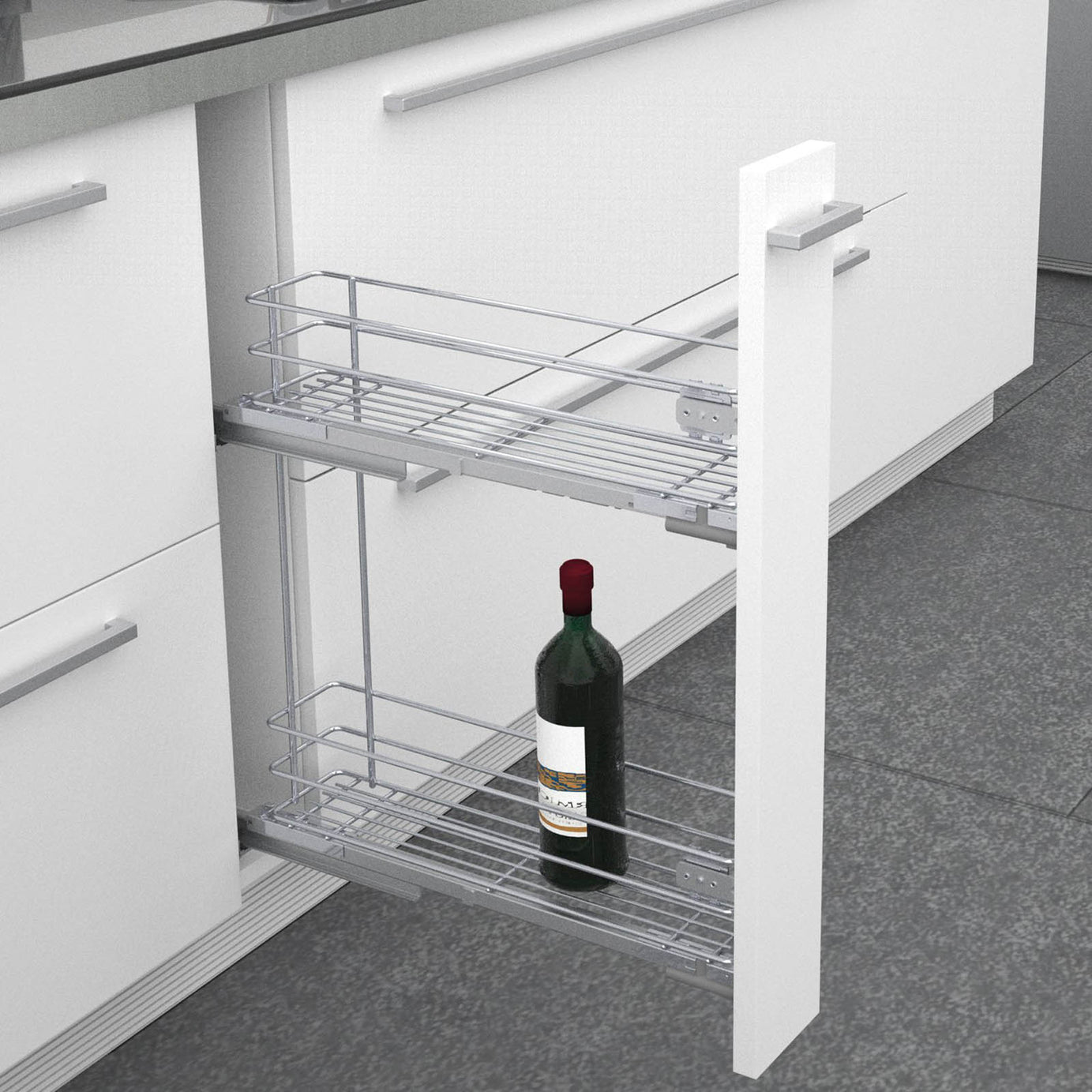 Kitchen Pull Out Storage Baskets For 150mm Cabinet 2 Tiers Silver Soft Close - Image 4