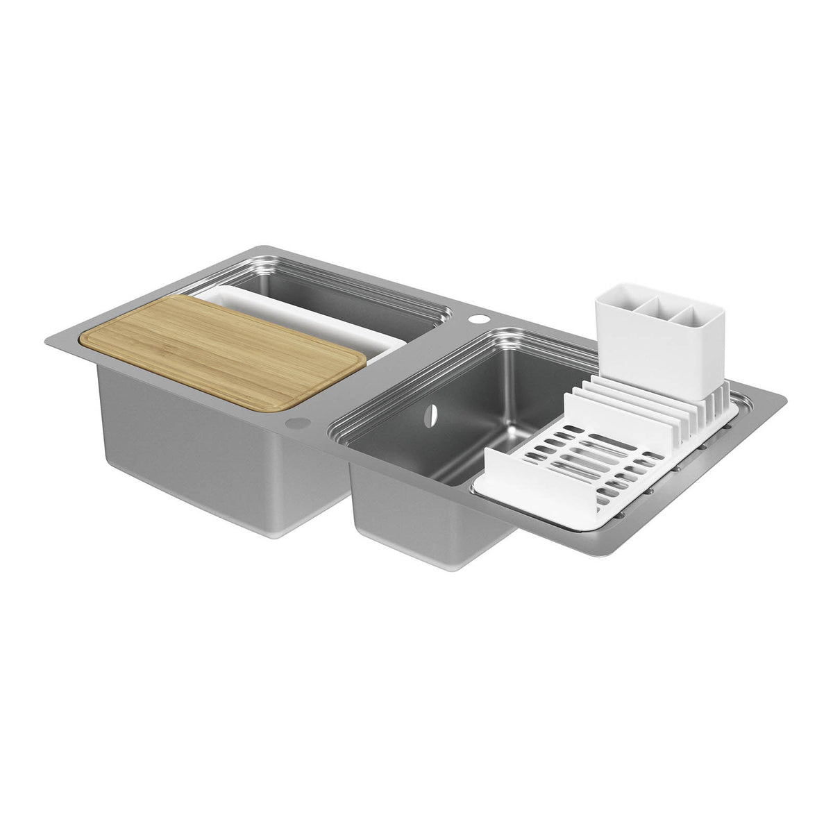 Kitchen Sink Stainless Steel 1.5 Bowl Rectangular Reversible Drainer Compact - Image 1