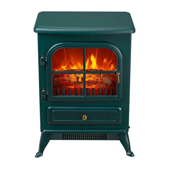 Electric Stove Green Stone Log Effect Freestanding Fireplace Heater 1.85kW - Image 2