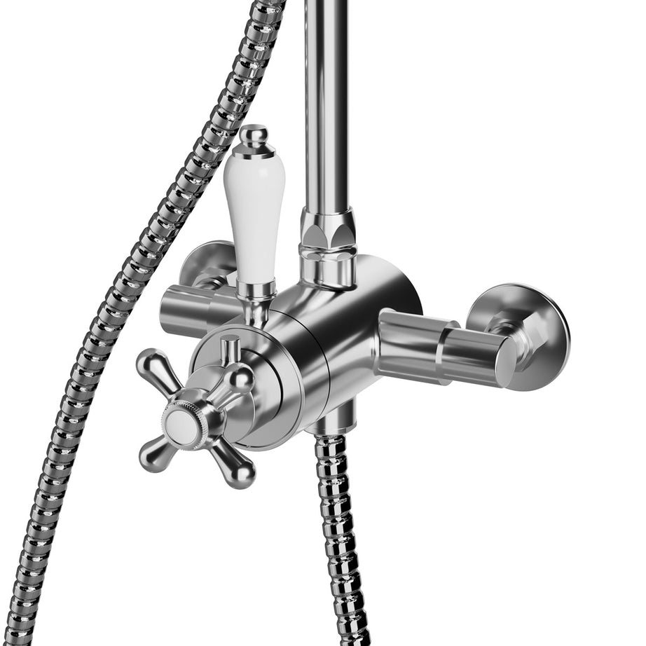 Thermostatic Mixer Shower Chrome Bathroom Round Twin Head Handset Traditional - Image 4