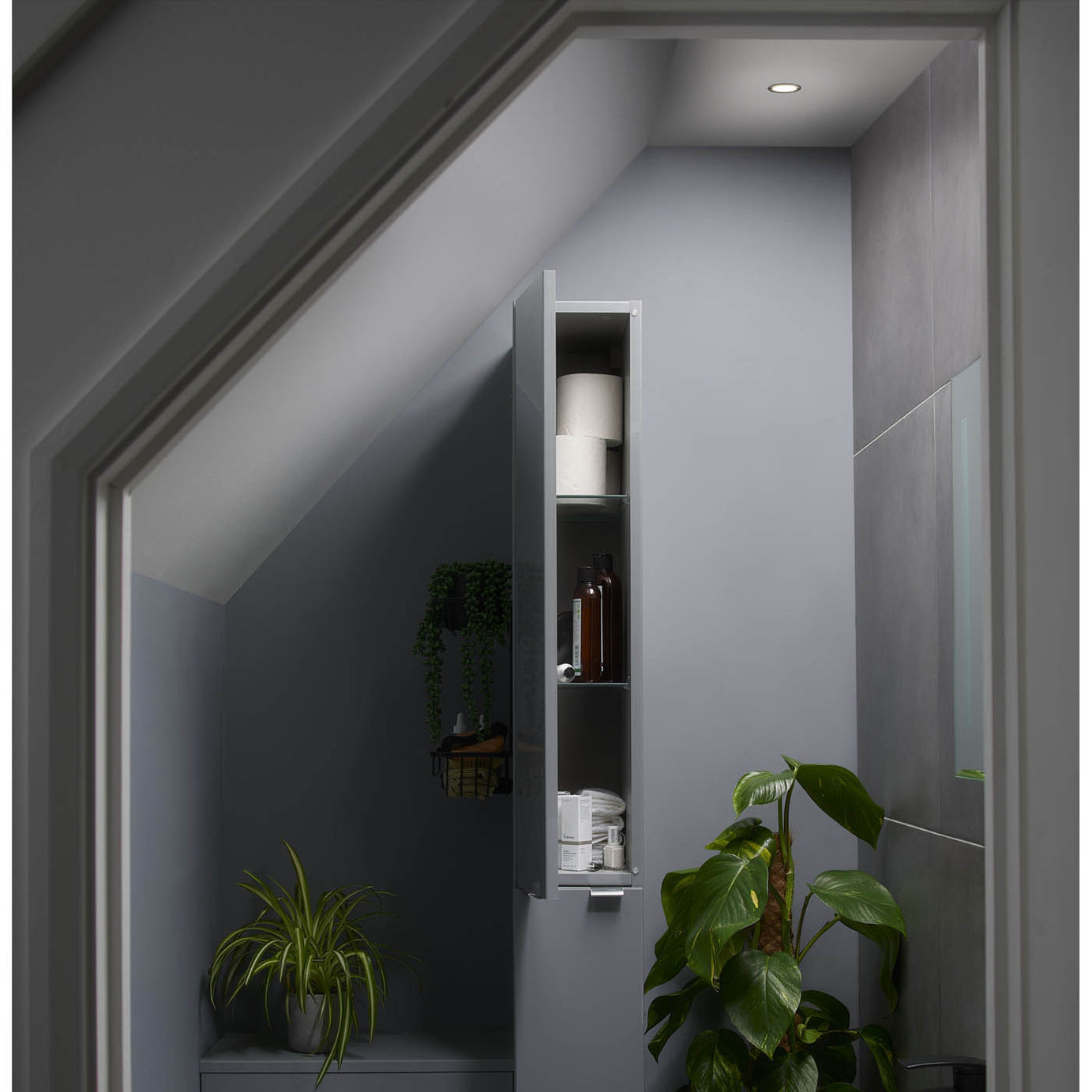 Bathroom Wall Cabinet Imandra Deep Gloss Grey Single Soft Close (H)90cm (W)20cm - Image 5