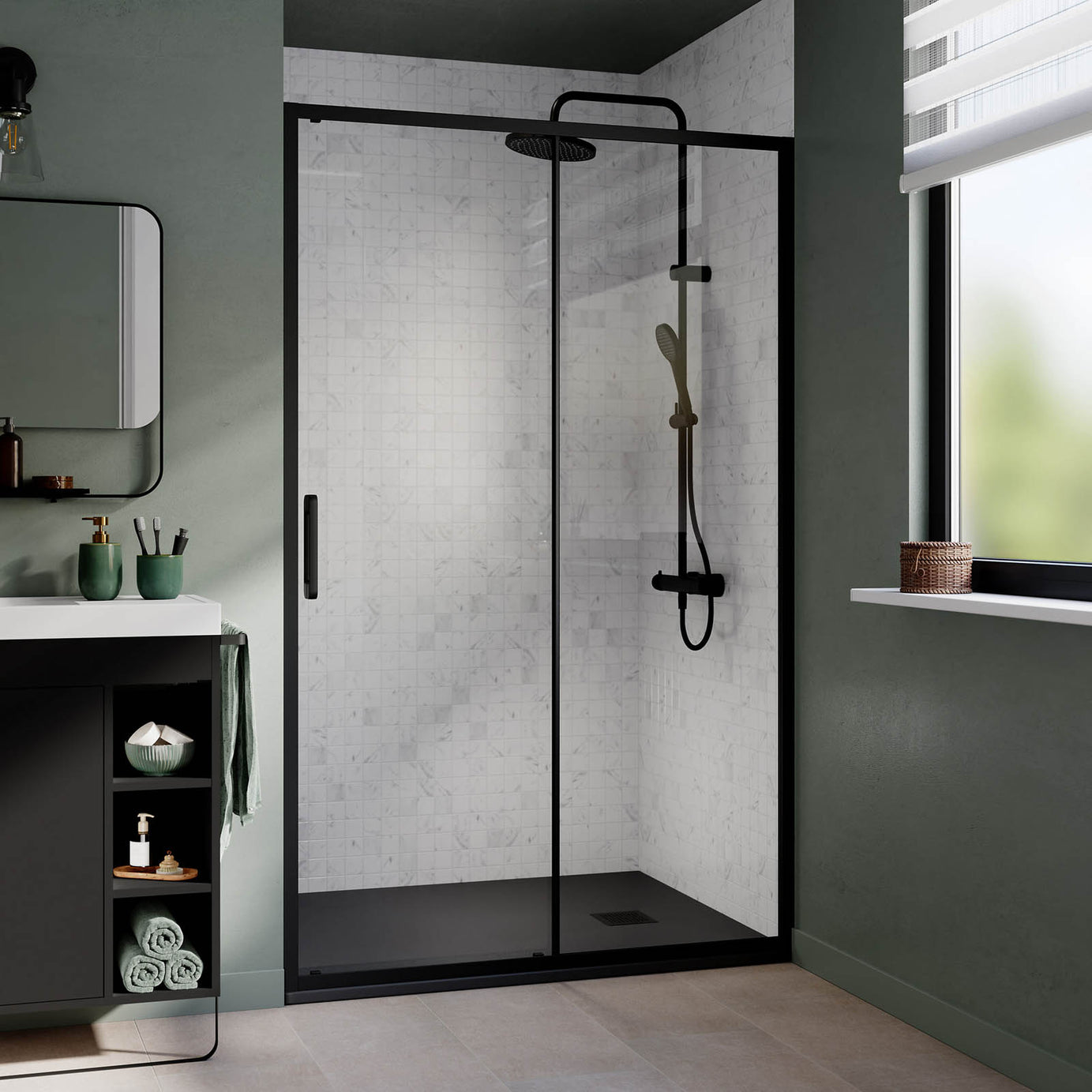 Shower Tray Matt Black 28mm Rectangular Centre Drain 	Antibacterial Bathroom - Image 9