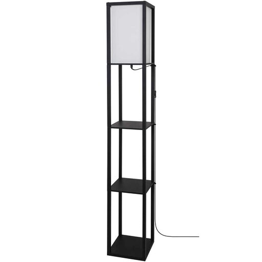 Floor Lamp Bamboo 4-Tier Storage Display Shelf Matt Black And White Modern - Image 1