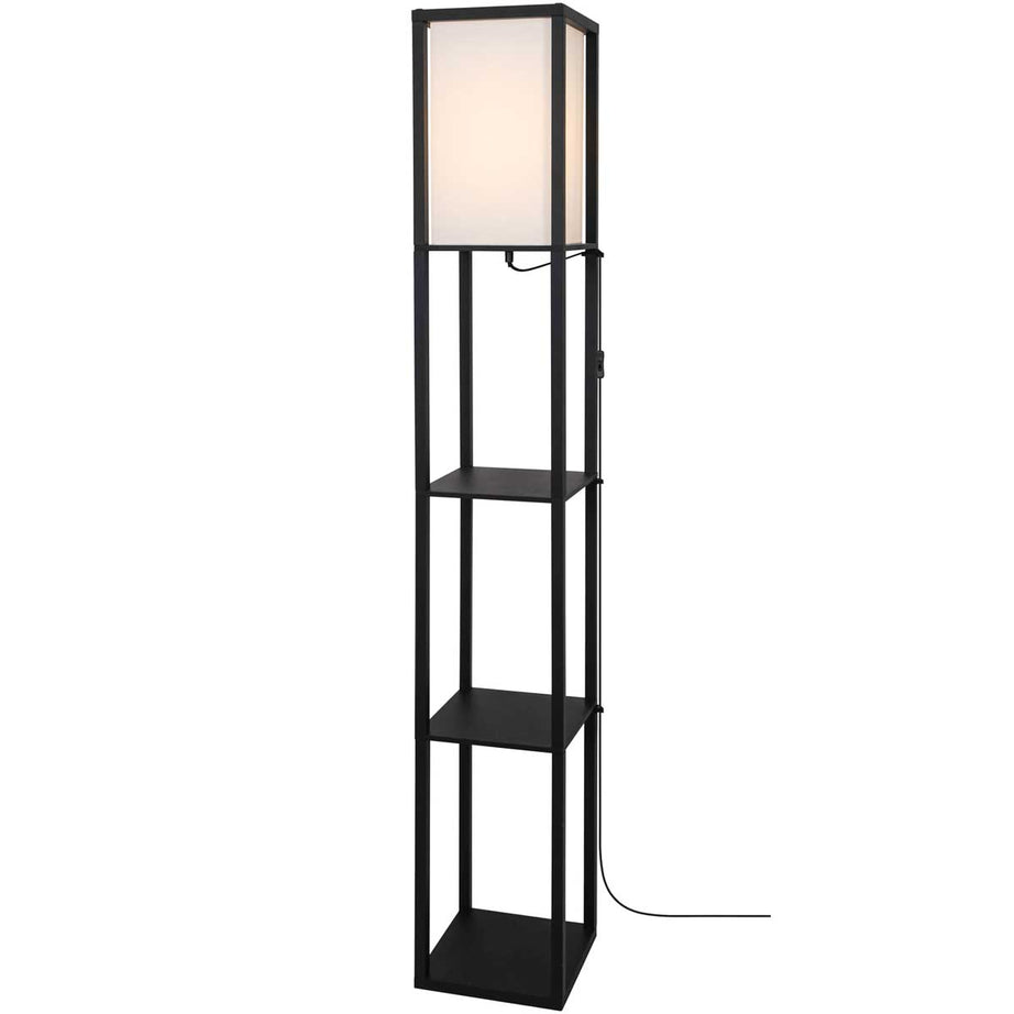 Floor Lamp Matt Black 4-Tier Display Shelf Hartland Rectangle Modern Bamboo - Image 3