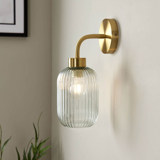 Lena Wired Wall Light Dimmable  Ribbed Glass Shade - Image 1