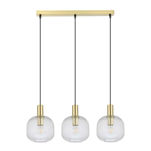 Pendant Ceiling Light 3 Lamp LED Clear Glass Satin Brass Vintage (H)1100 mm - Image 1