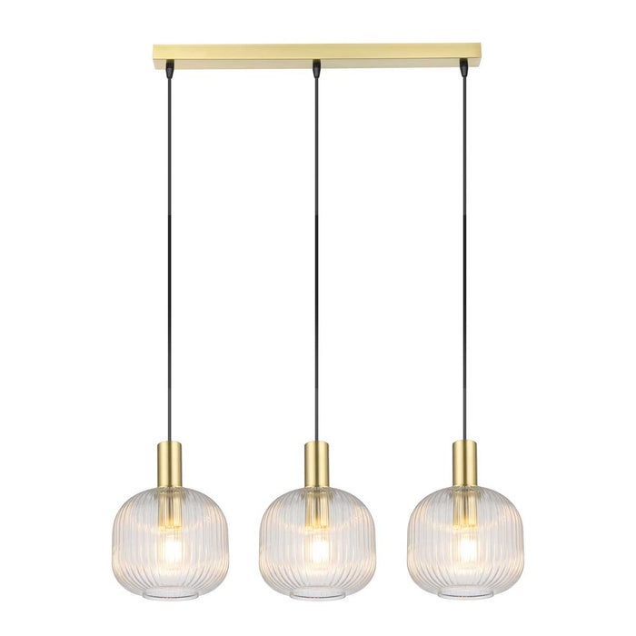 Pendant Ceiling Light 3 Lamp LED Clear Glass Satin Brass Vintage (H)1100 mm - Image 3