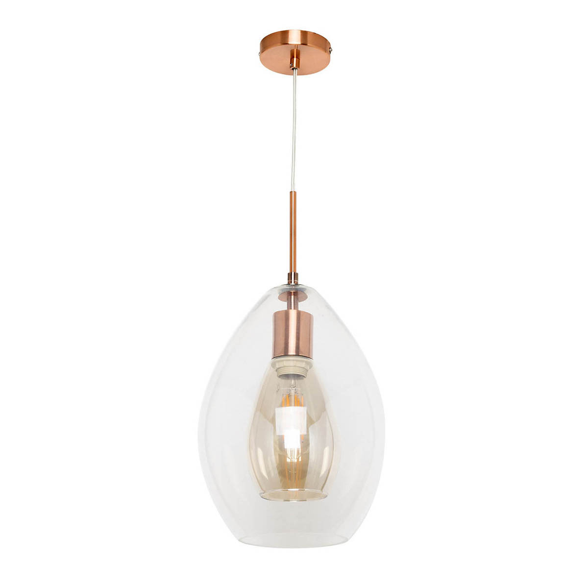 LED Pendant Ceiling Light Glass Satin Copper Effect Adjustable Modern (Dia)250mm - Image 5