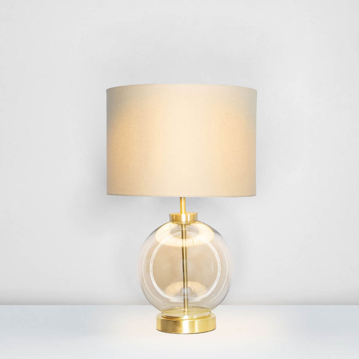 Table Lamp Champagne Brass Effect Round Bedside Living Room Bedroom Light - Image 2