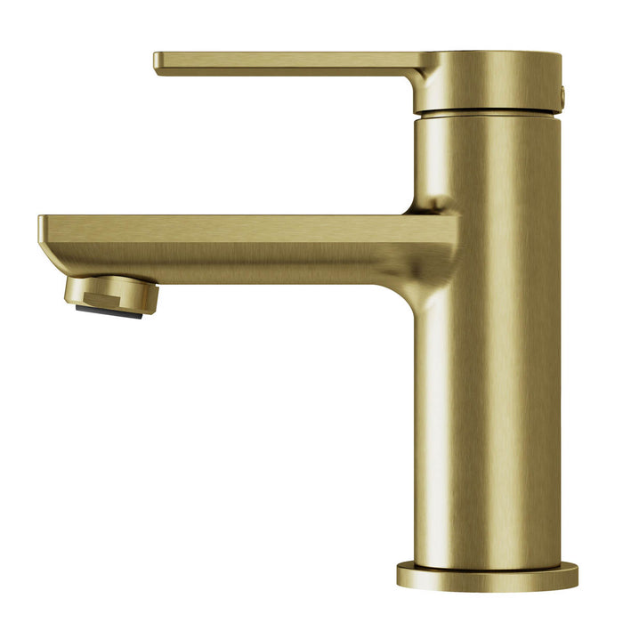 Bathroom Sink Mixer Tap Basin Satin Brass Effect Round Single Lever Gold Modern - Image 3