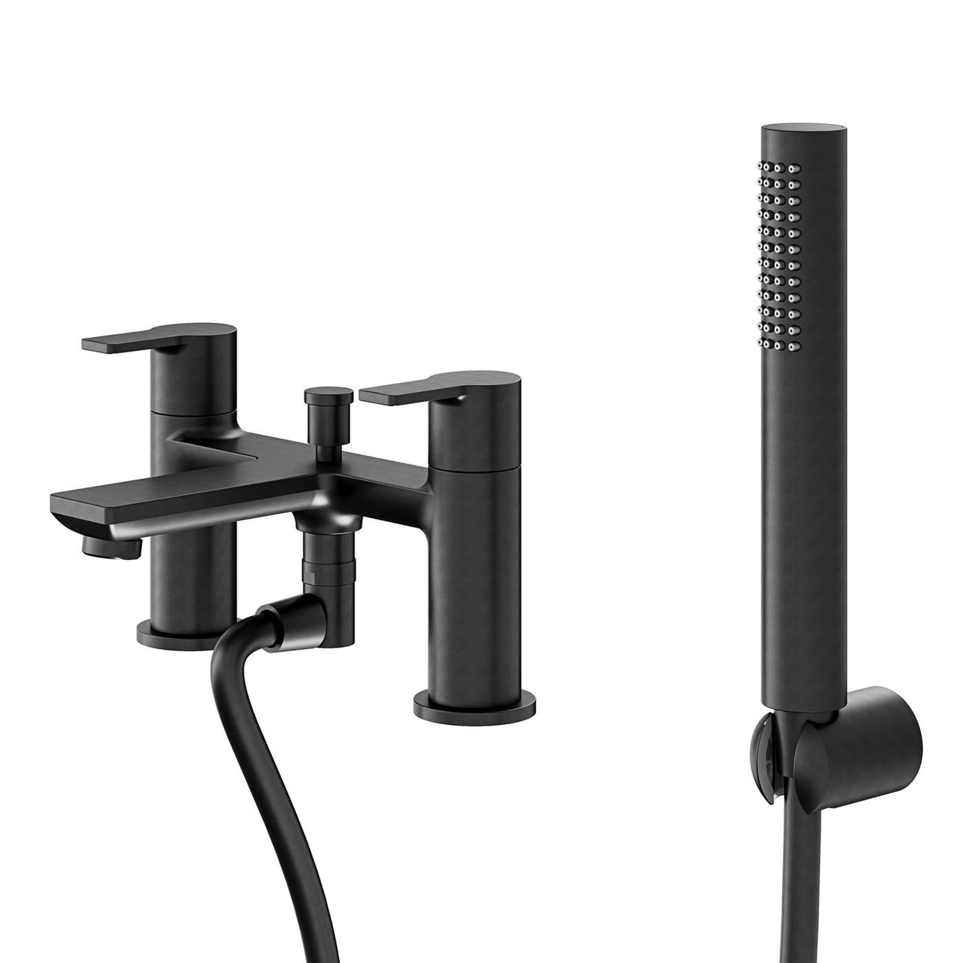 GoodHome Akita Matt Black Deck-mounted Bath mixer tap with shower kit - Image 1