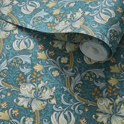 Clarke & Clarke Wallpaper Golden Lily Floral Matt Teal Smooth Washable 5.2m² - Image 1