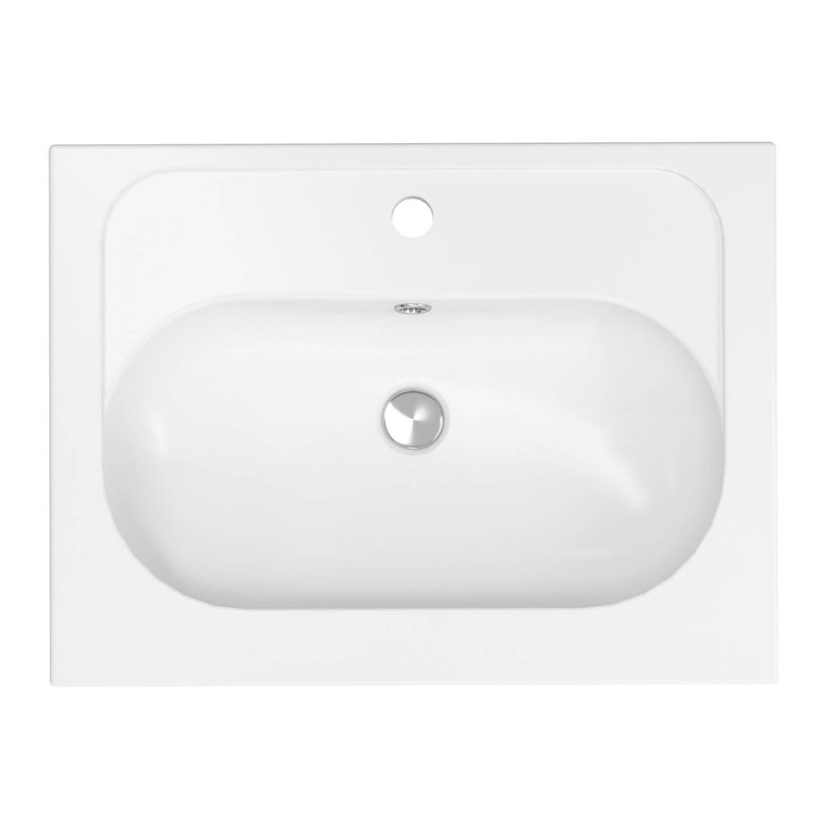 Bathroom Vanity Basin Gloss White Ceramic Rectangular Counter Mounted (W)60.6cm - Image 7