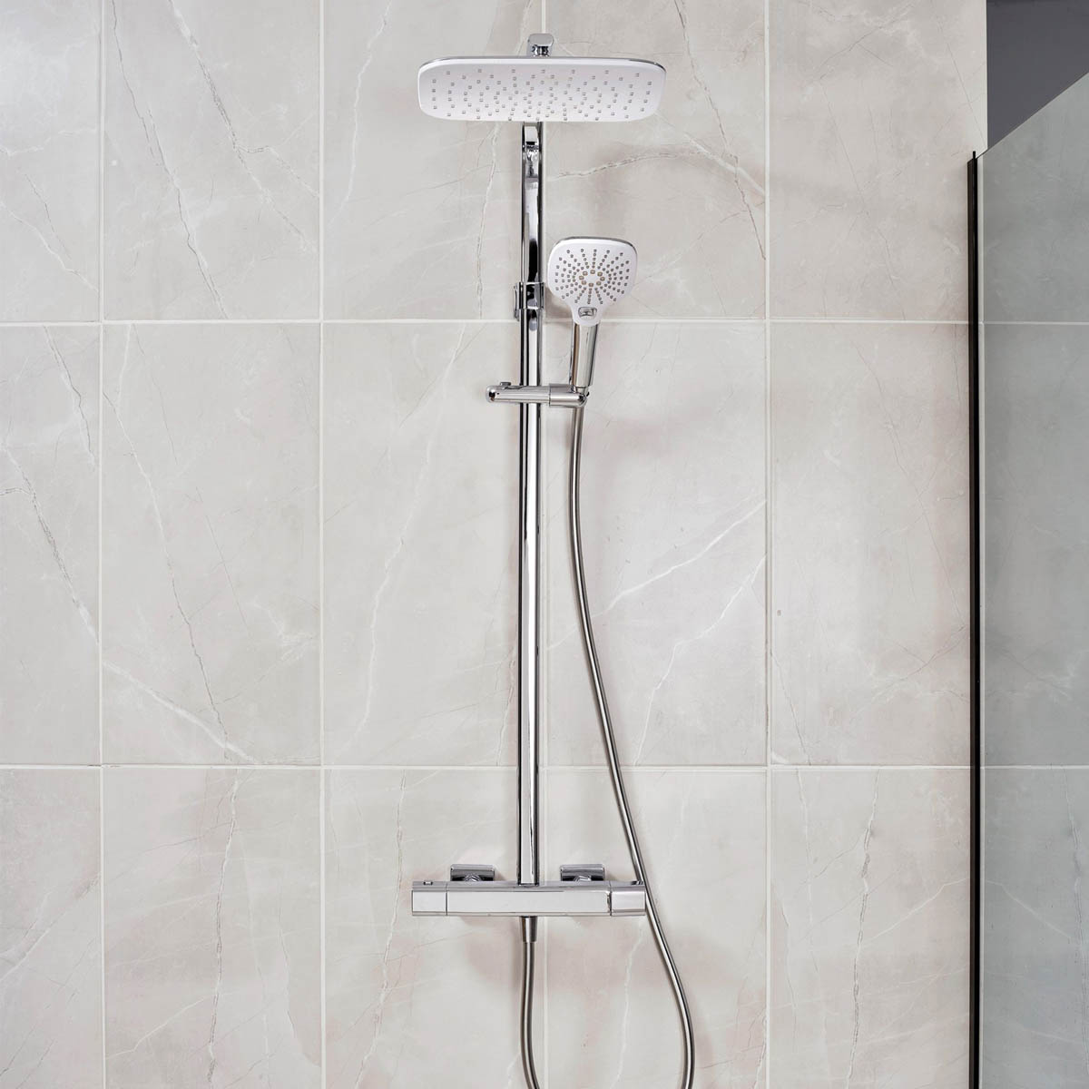 Triton Thermostatic Mixer Shower Chrome 3 Spay Patterns Twin Square Heads - Image 2