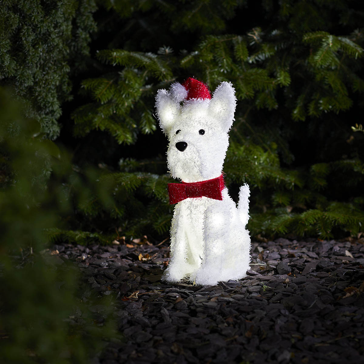 Christmas LED Dog Decoration White Fluffy Red Hat Indoor Outdoor Ornament 39cm - Image 2