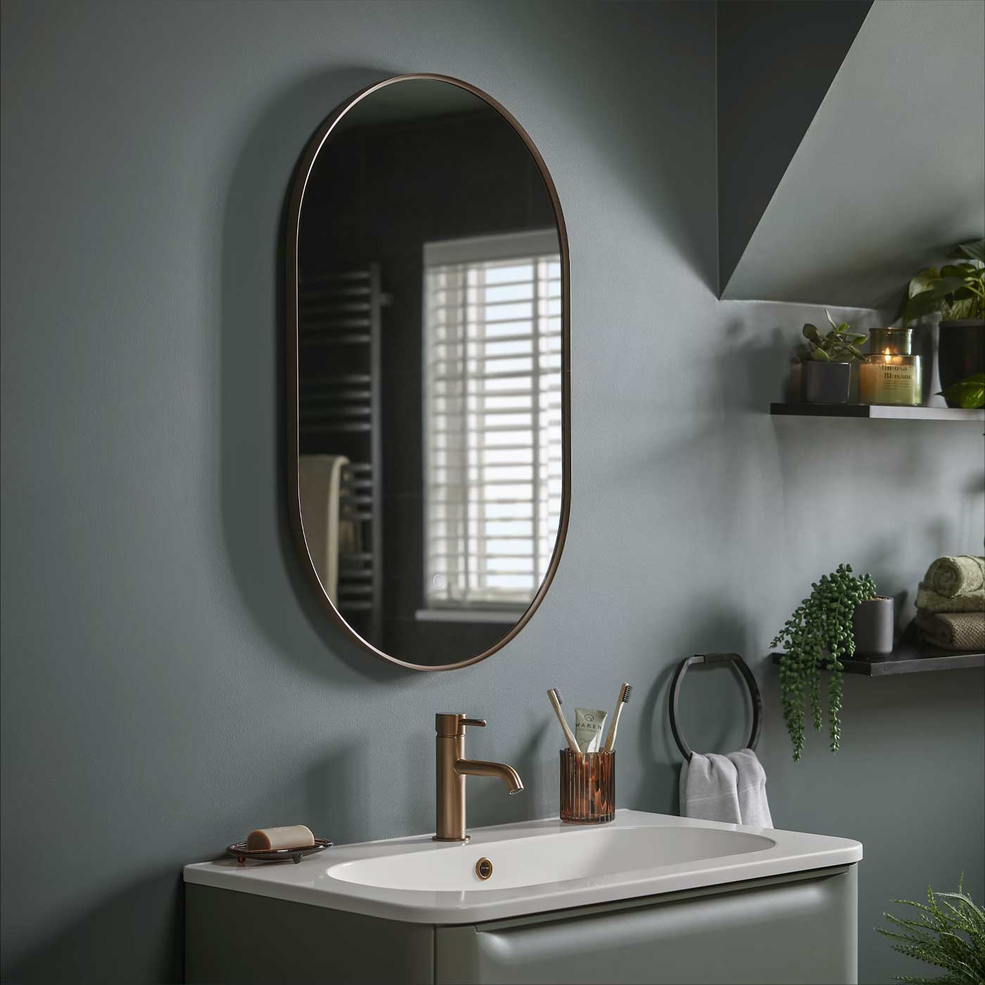 Bathroom LED Mirror Illuminated Oval Wall-Mounted Demister Pad (H)80 (W)50cm - Image 1
