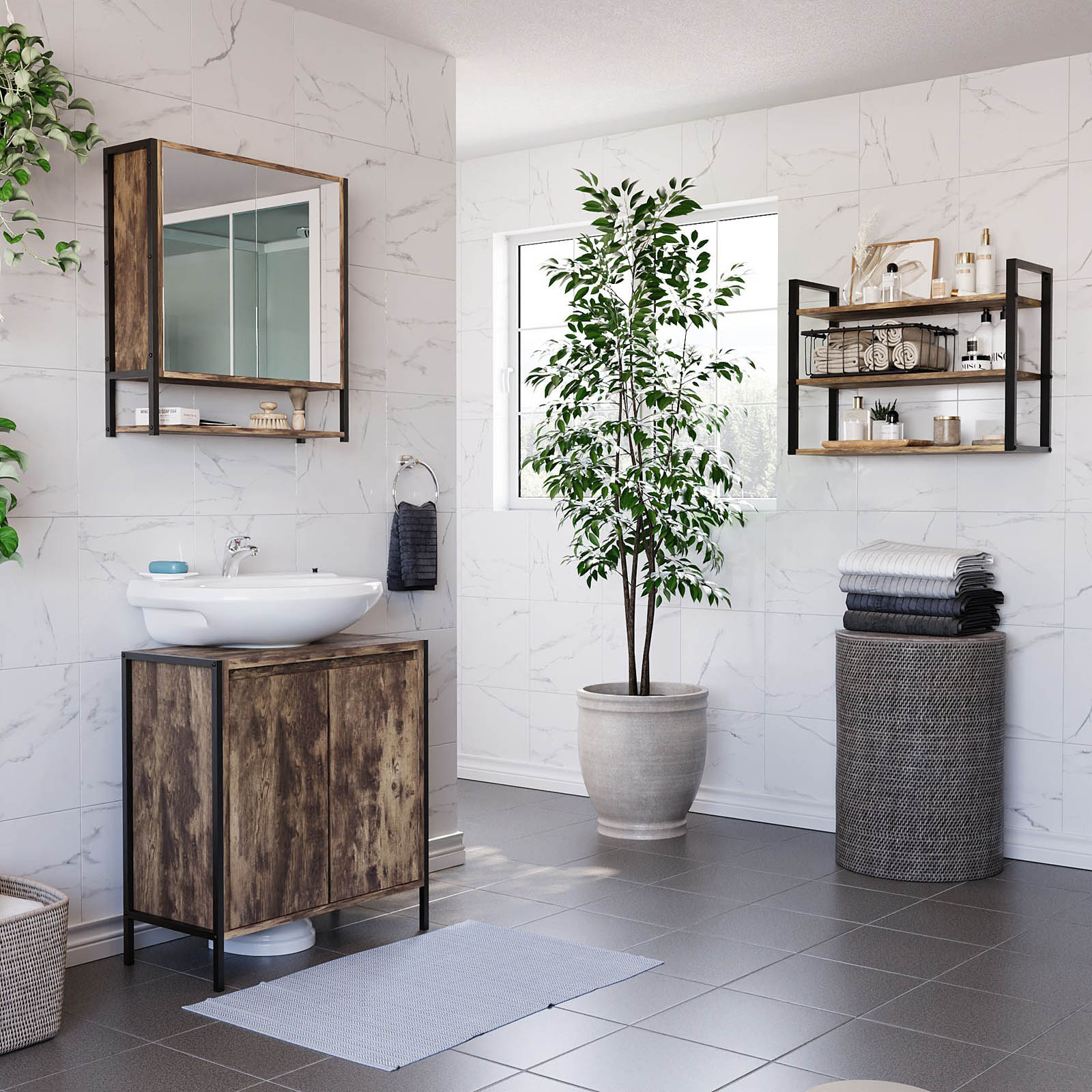 Lana Matt Brown Freestanding Double Bathroom Sink cabinet (H) 650mm (W) 600mm - Image 10