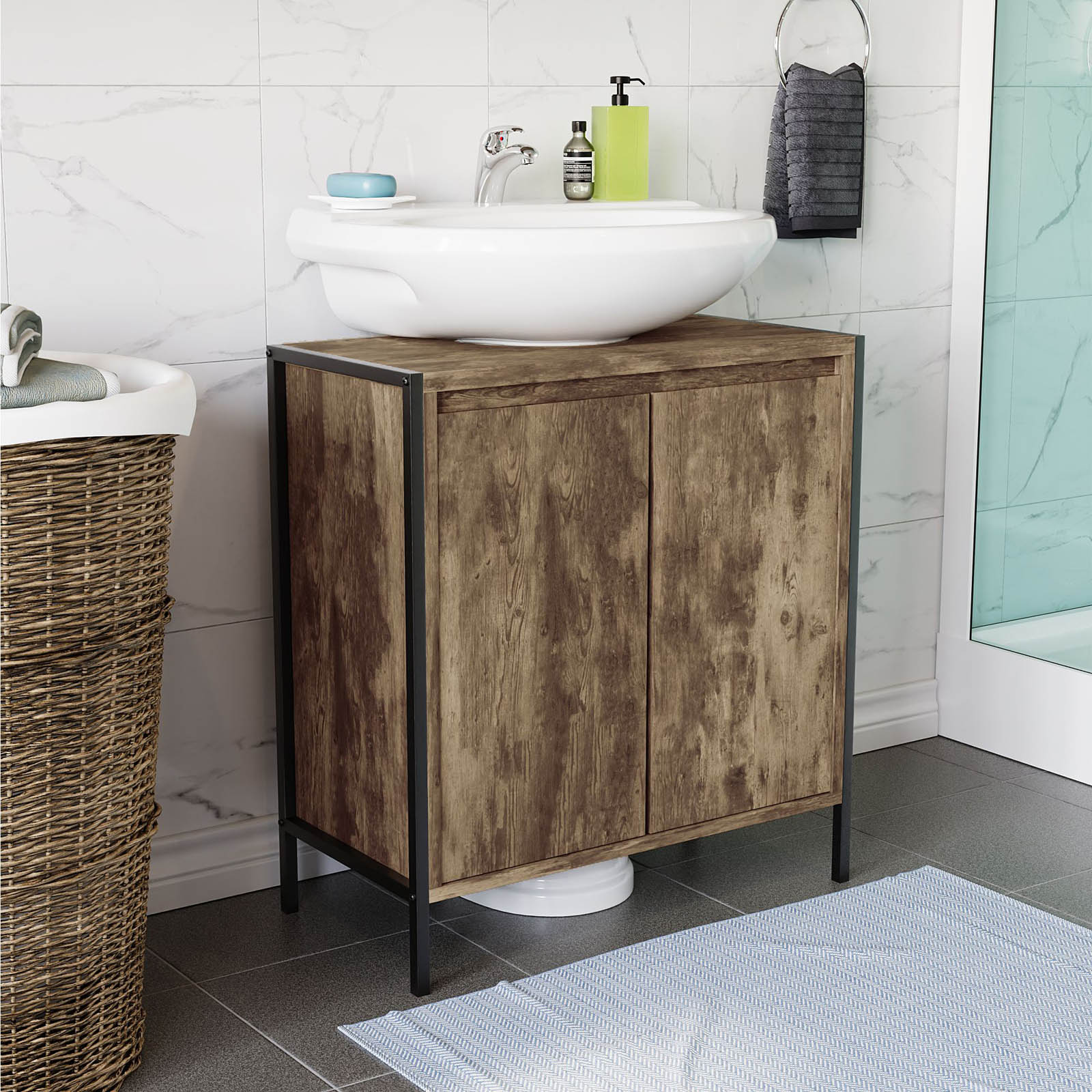 Lana Matt Brown Freestanding Double Bathroom Sink cabinet (H) 650mm (W) 600mm - Image 3
