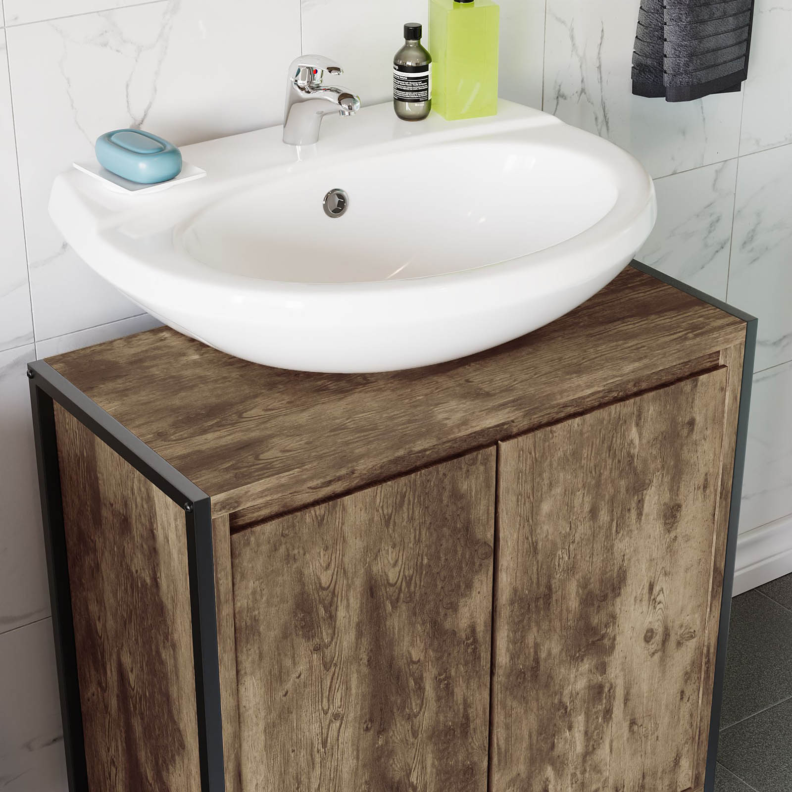 Lana Matt Brown Freestanding Double Bathroom Sink cabinet (H) 650mm (W) 600mm - Image 4