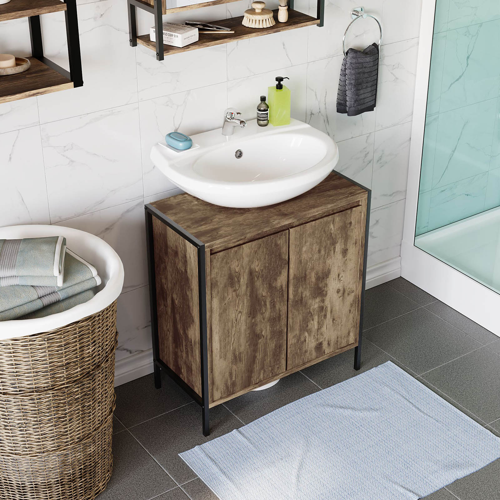 Lana Matt Brown Freestanding Double Bathroom Sink cabinet (H) 650mm (W) 600mm - Image 6