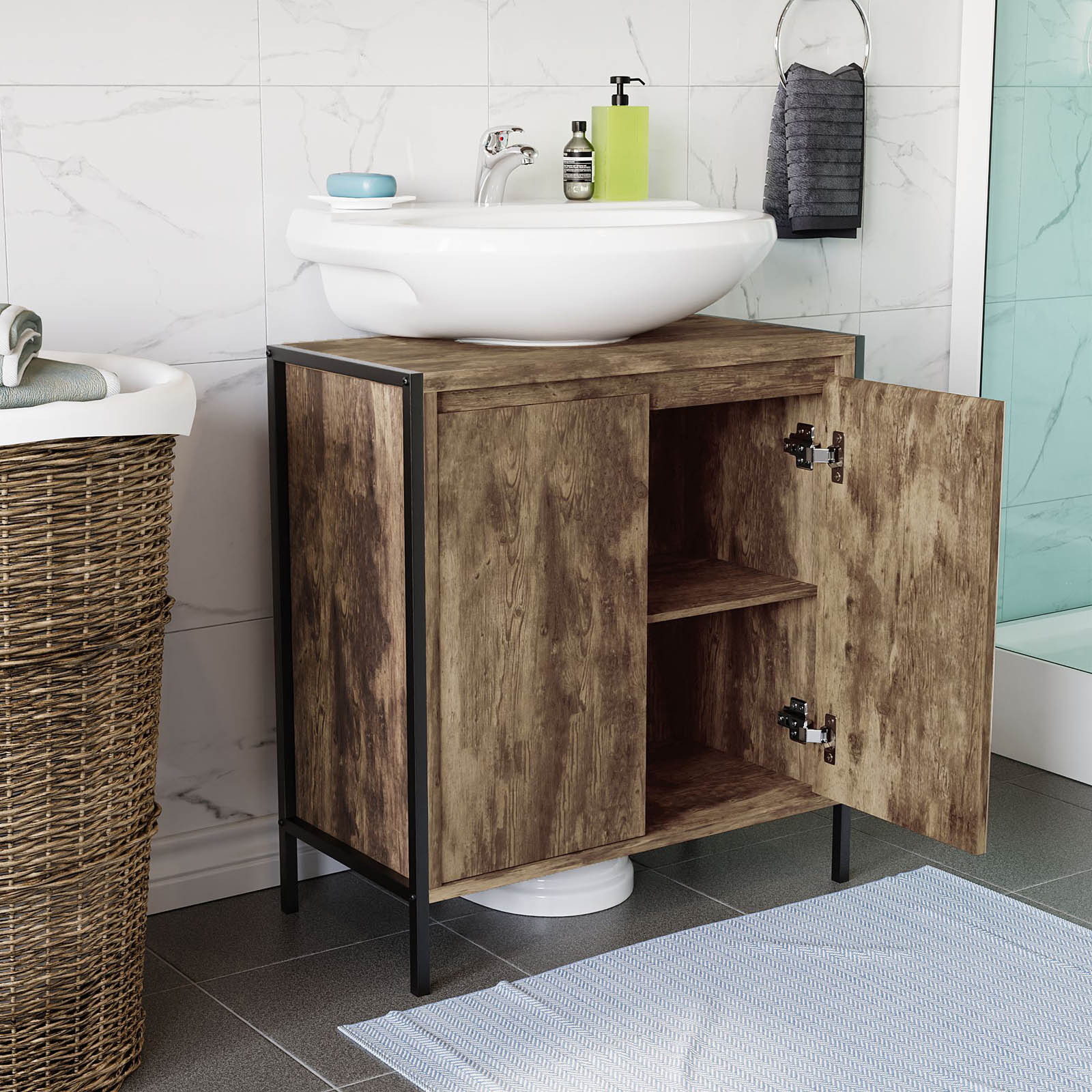 Lana Matt Brown Freestanding Double Bathroom Sink cabinet (H) 650mm (W) 600mm - Image 8