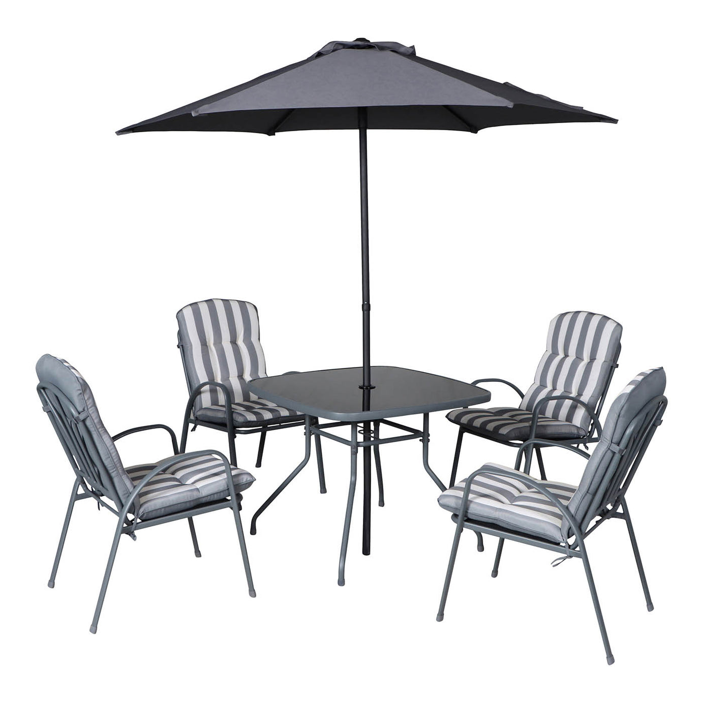 Garden Furniture 4 Seater Dining Set With Table Parasol Metal Outdoor Patio - Image 2