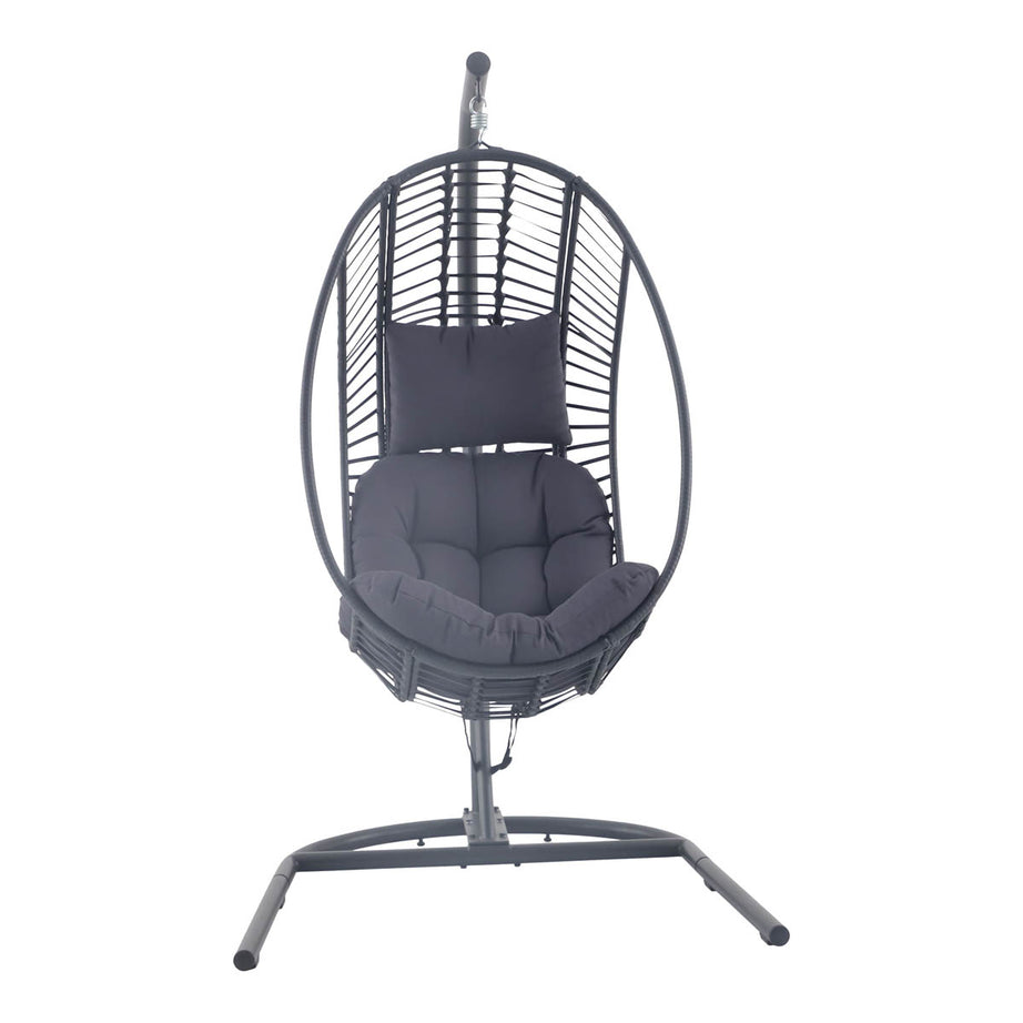 Hanging Egg Chair Garden Patio Dark Grey Metal Swing Outdoor Rattan Effect - Image 3